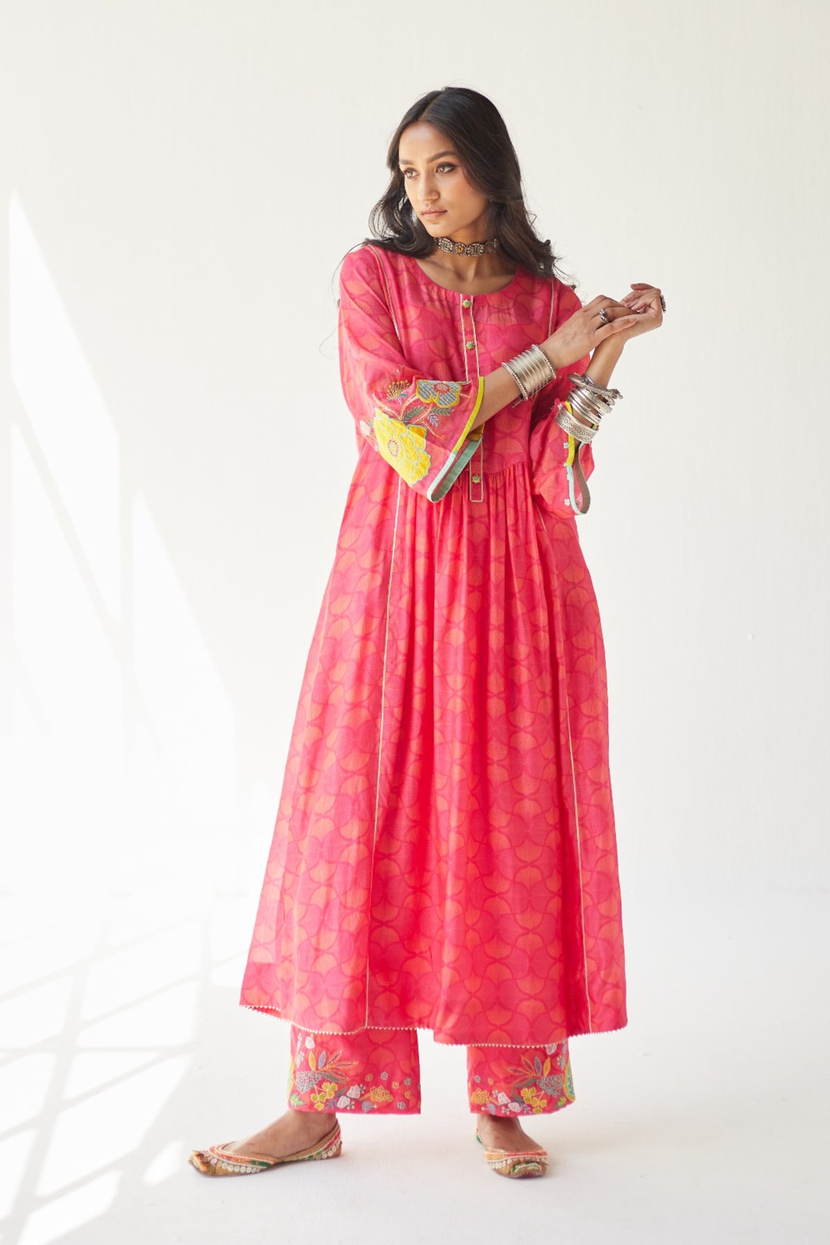 Magenta Front Puckering Kurta Set