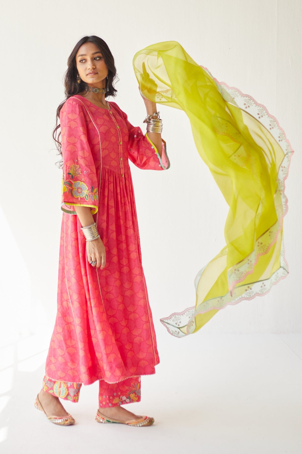 Magenta Front Puckering Kurta Set