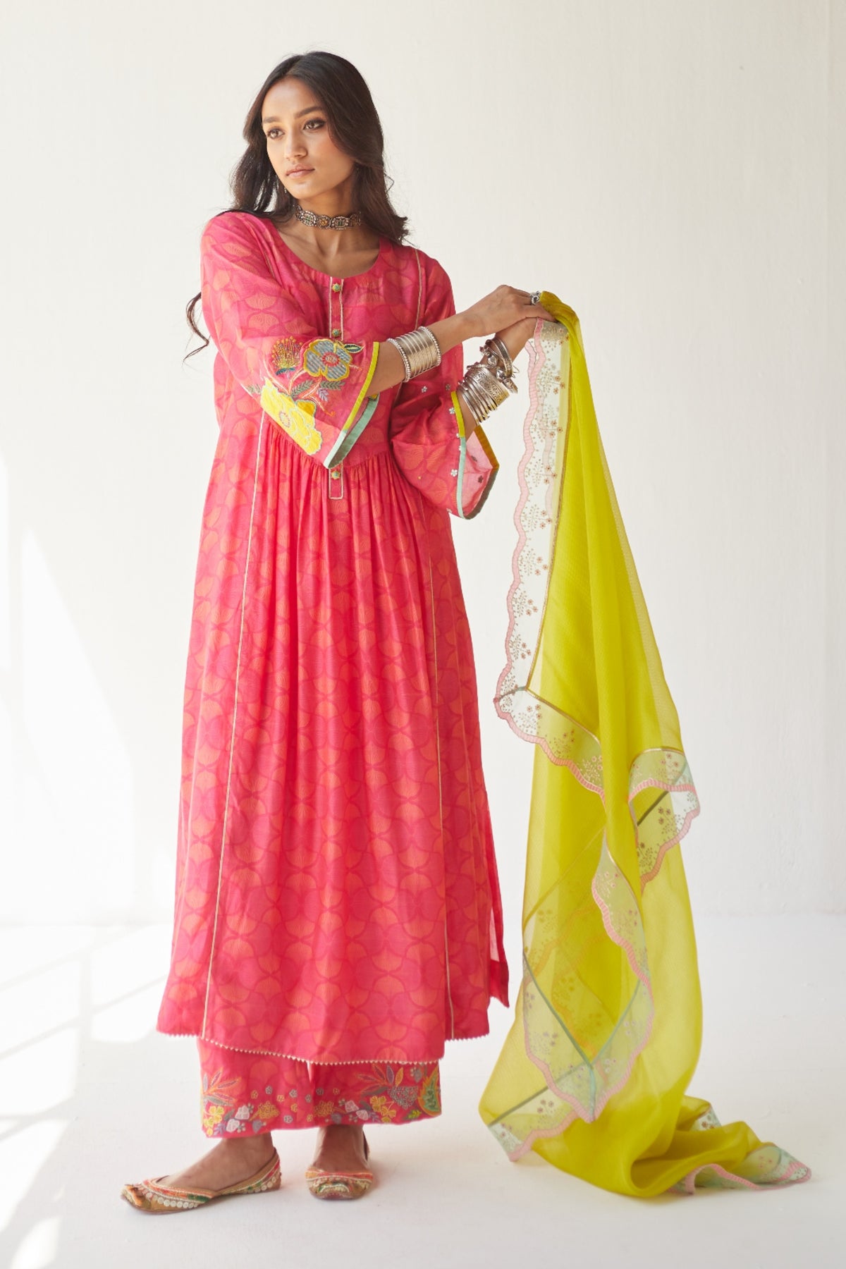 Magenta Front Puckering Kurta Set