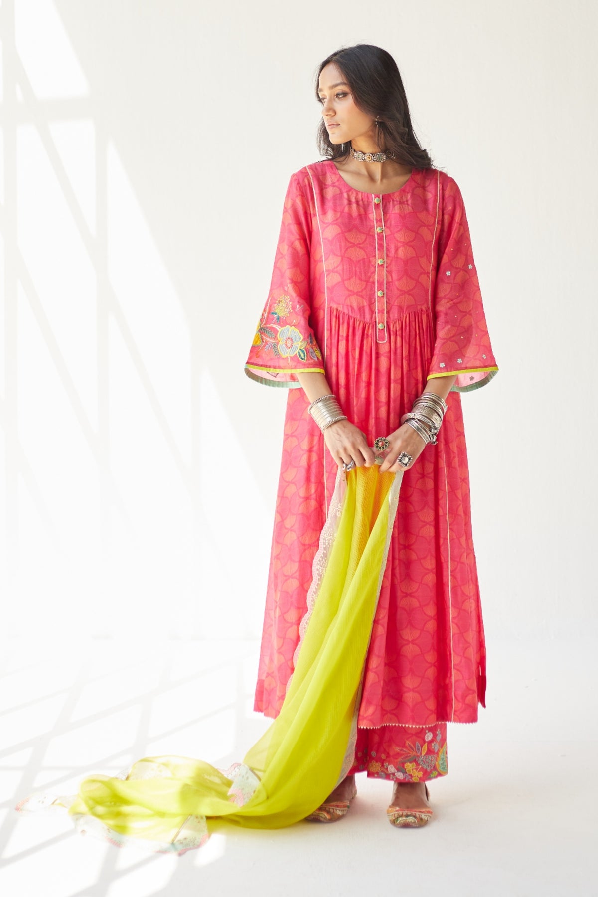 Magenta Front Puckering Kurta Set
