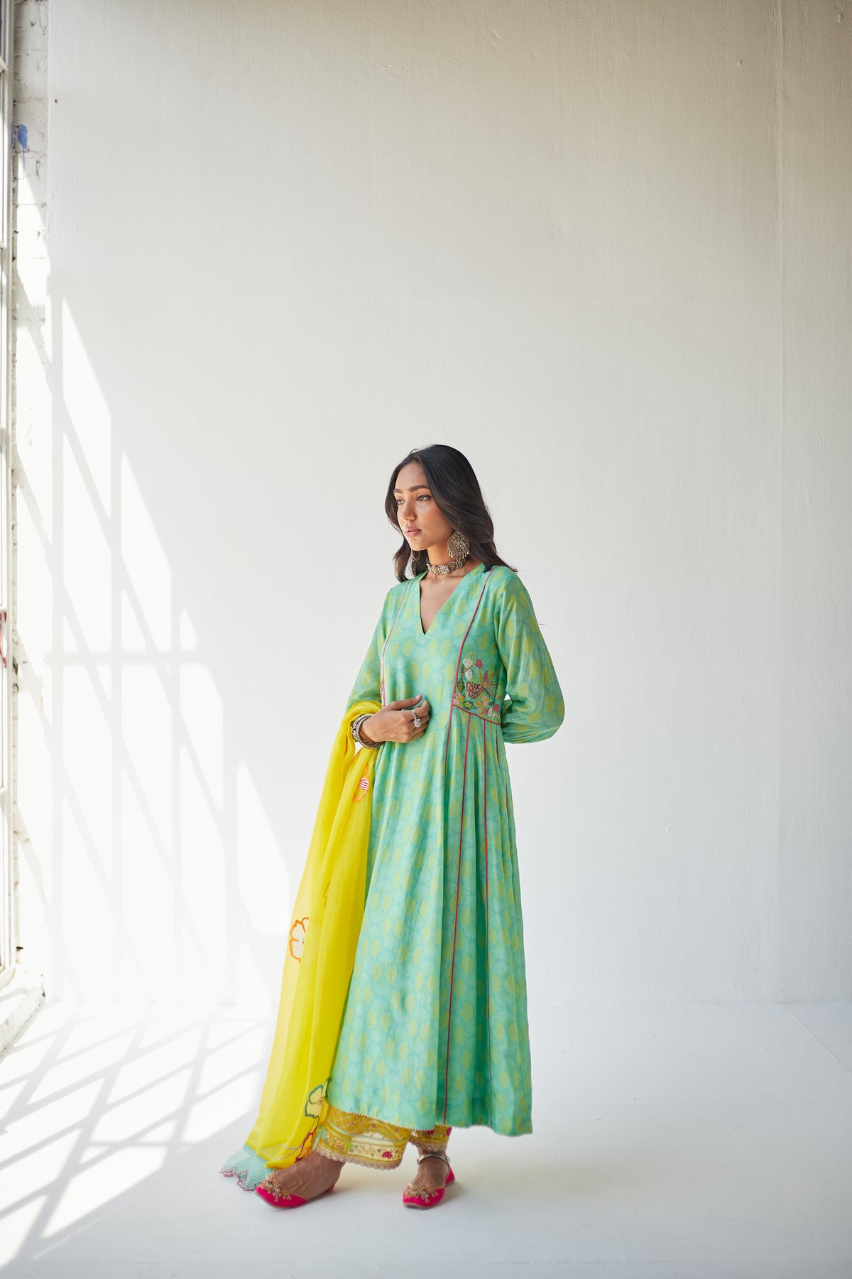 Sea Green Side Kali Kurta Set