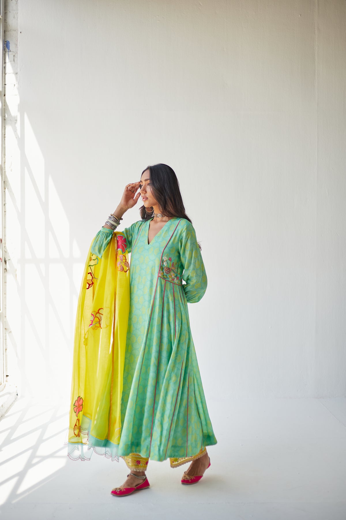 Sea Green Side Kali Kurta Set