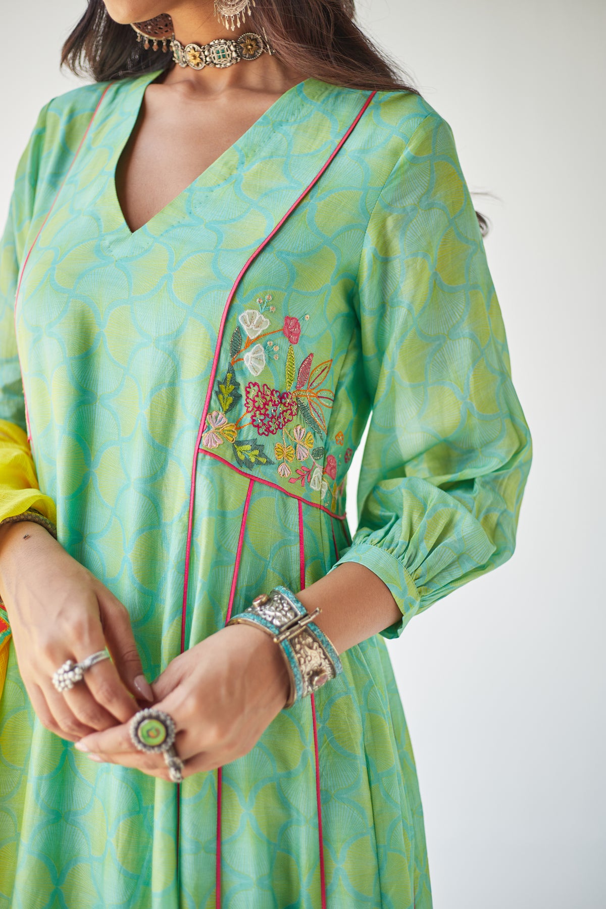 Sea Green Side Kali Kurta Set