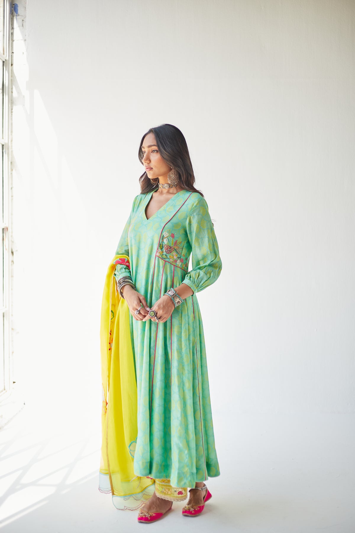 Sea Green Side Kali Kurta Set