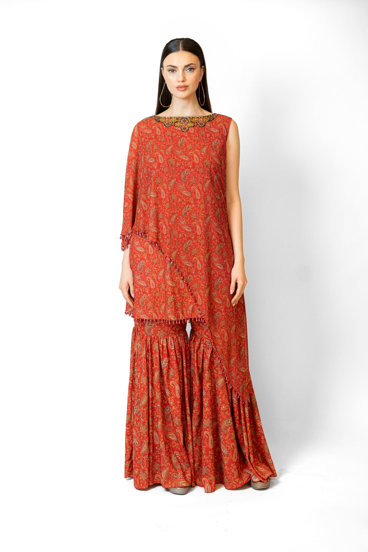 Printed One Shoulder Cape Set