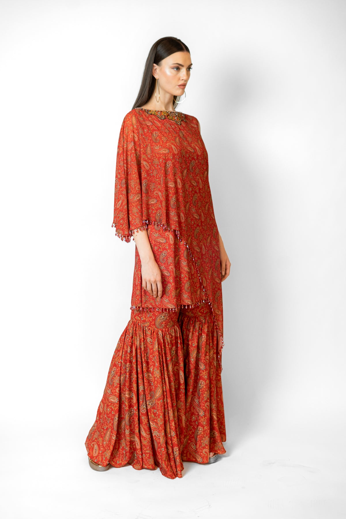 Printed One Shoulder Cape Set