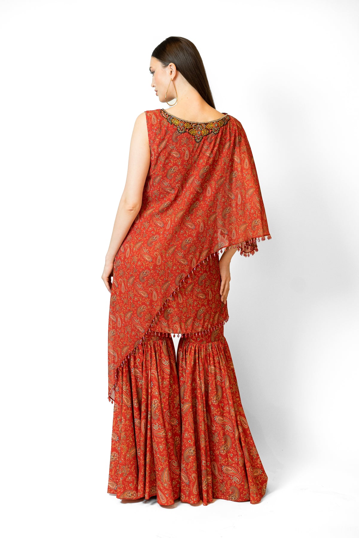 Printed One Shoulder Cape Set