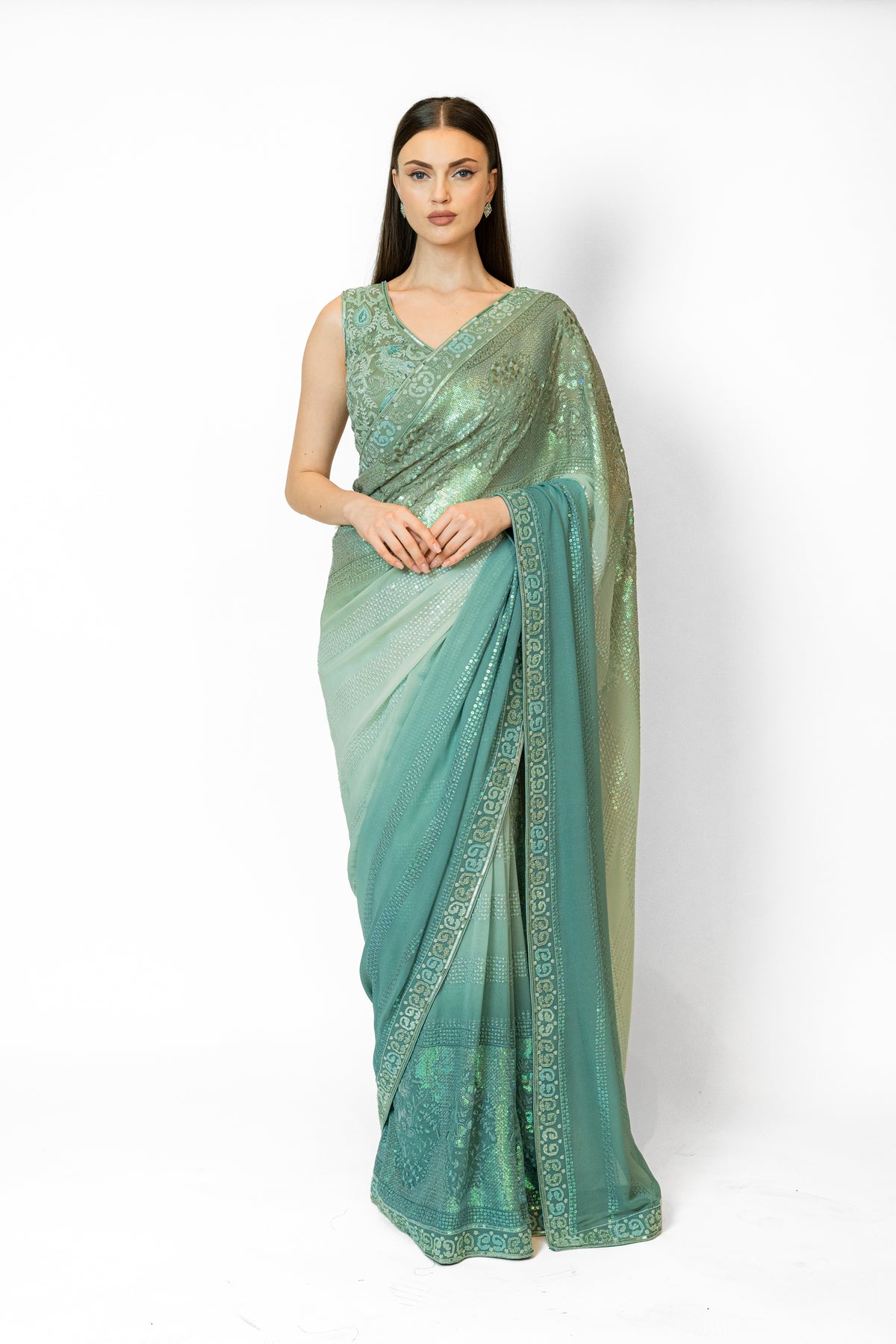 Shaded Forest Green Zaynab Sari Set