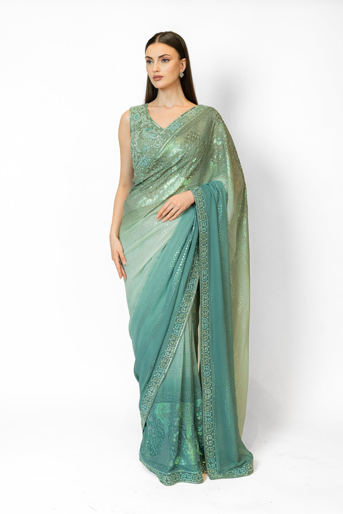 Shaded Forest Green Zaynab Sari Set