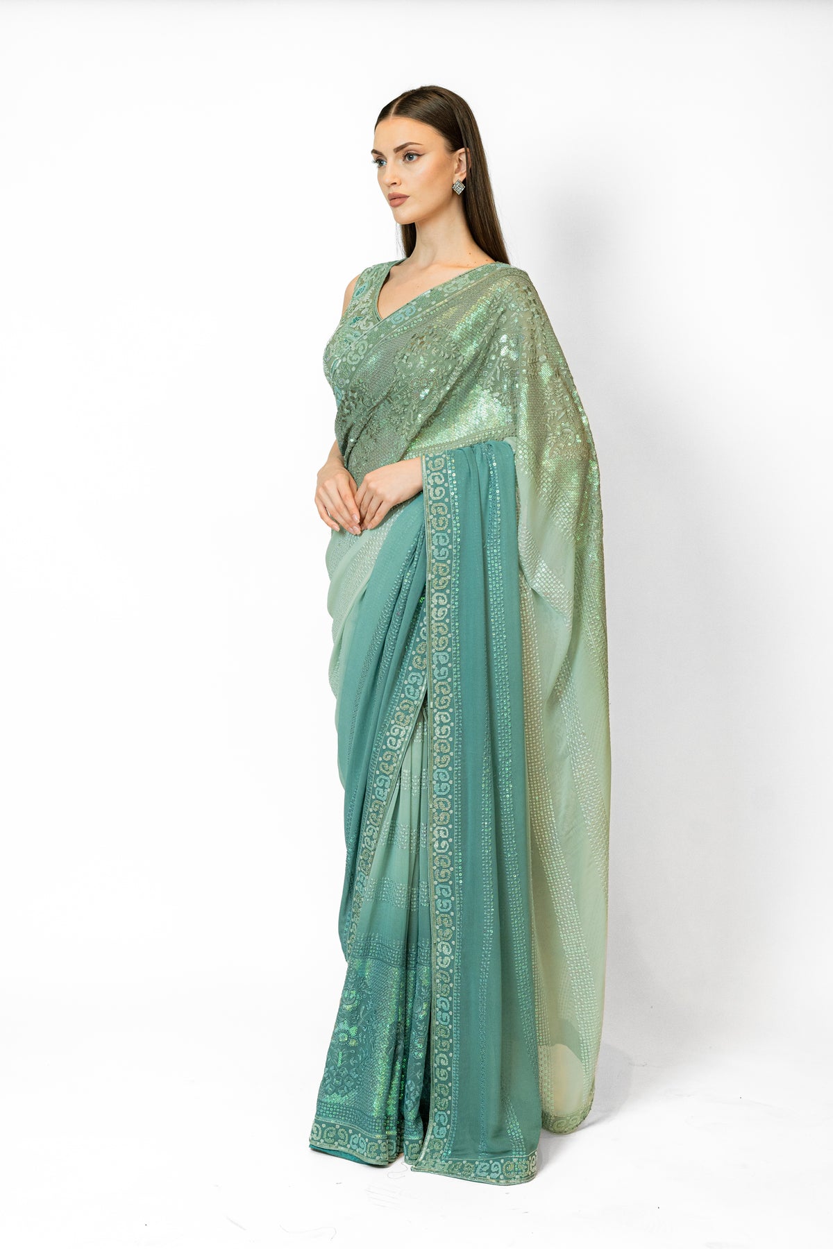 Shaded Forest Green Zaynab Sari Set