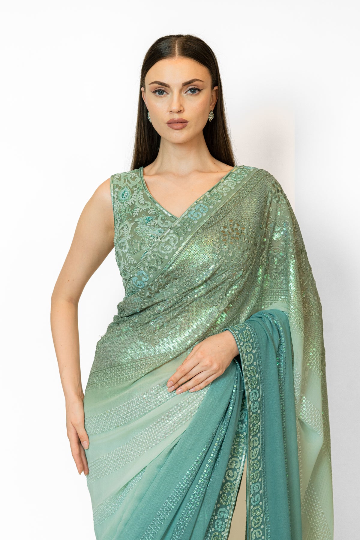 Shaded Forest Green Zaynab Sari Set