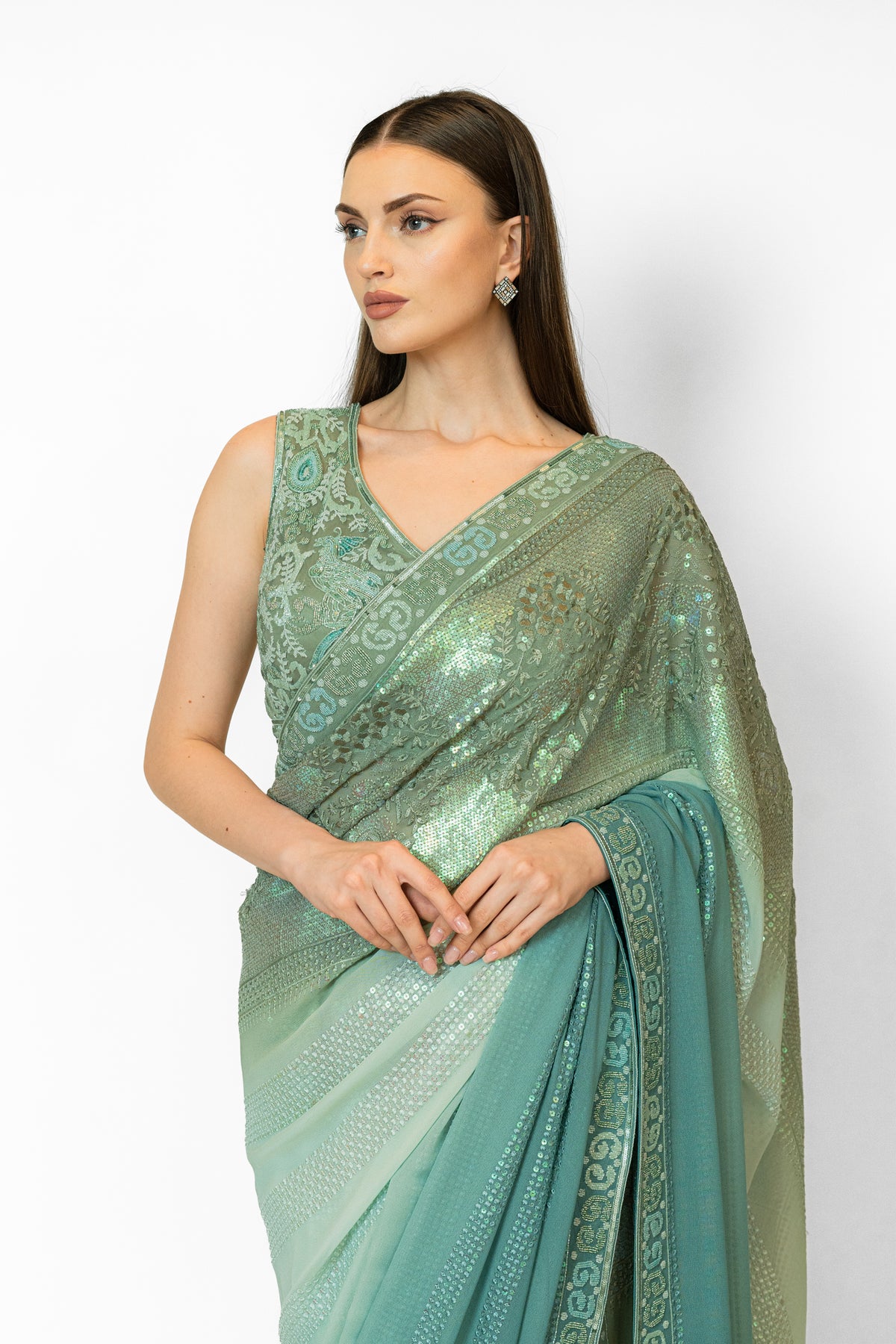 Shaded Forest Green Zaynab Sari Set