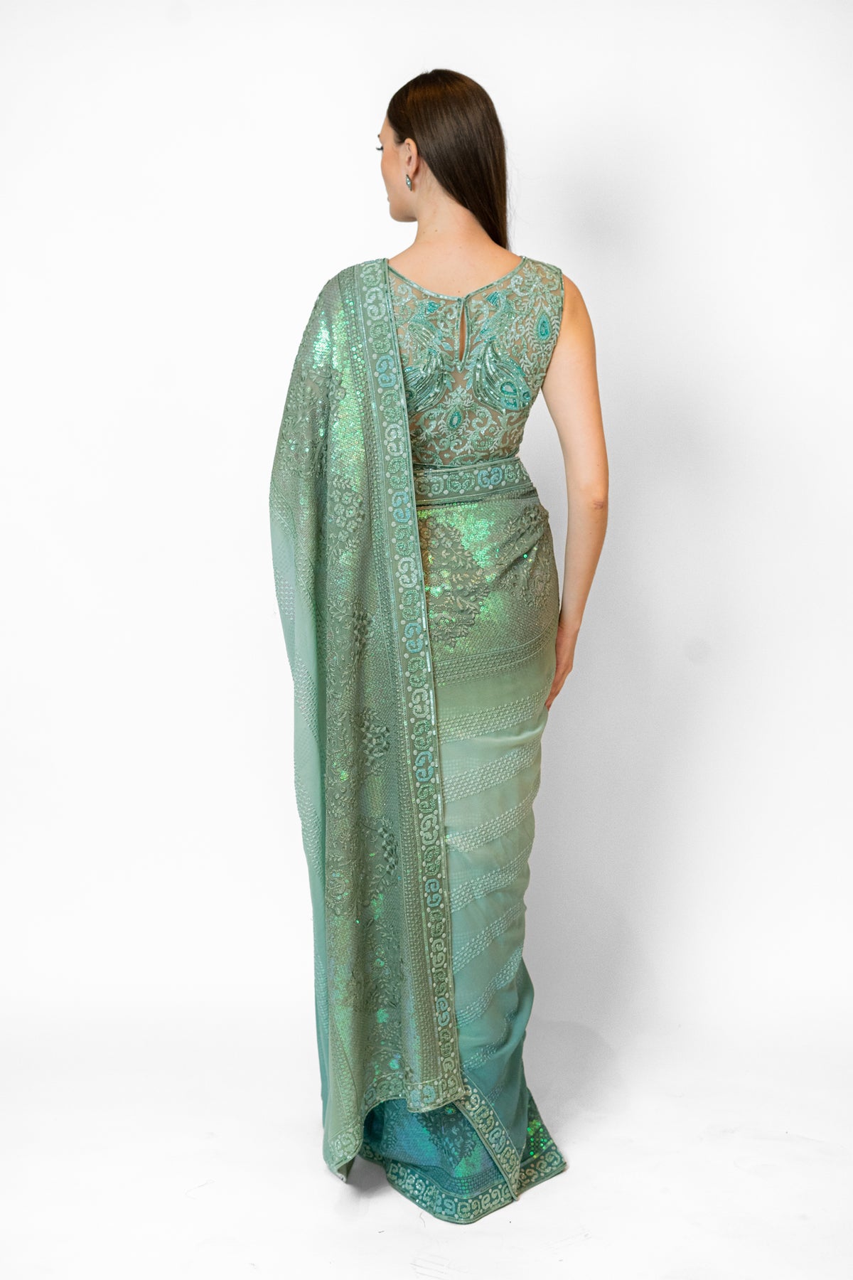 Shaded Forest Green Zaynab Sari Set