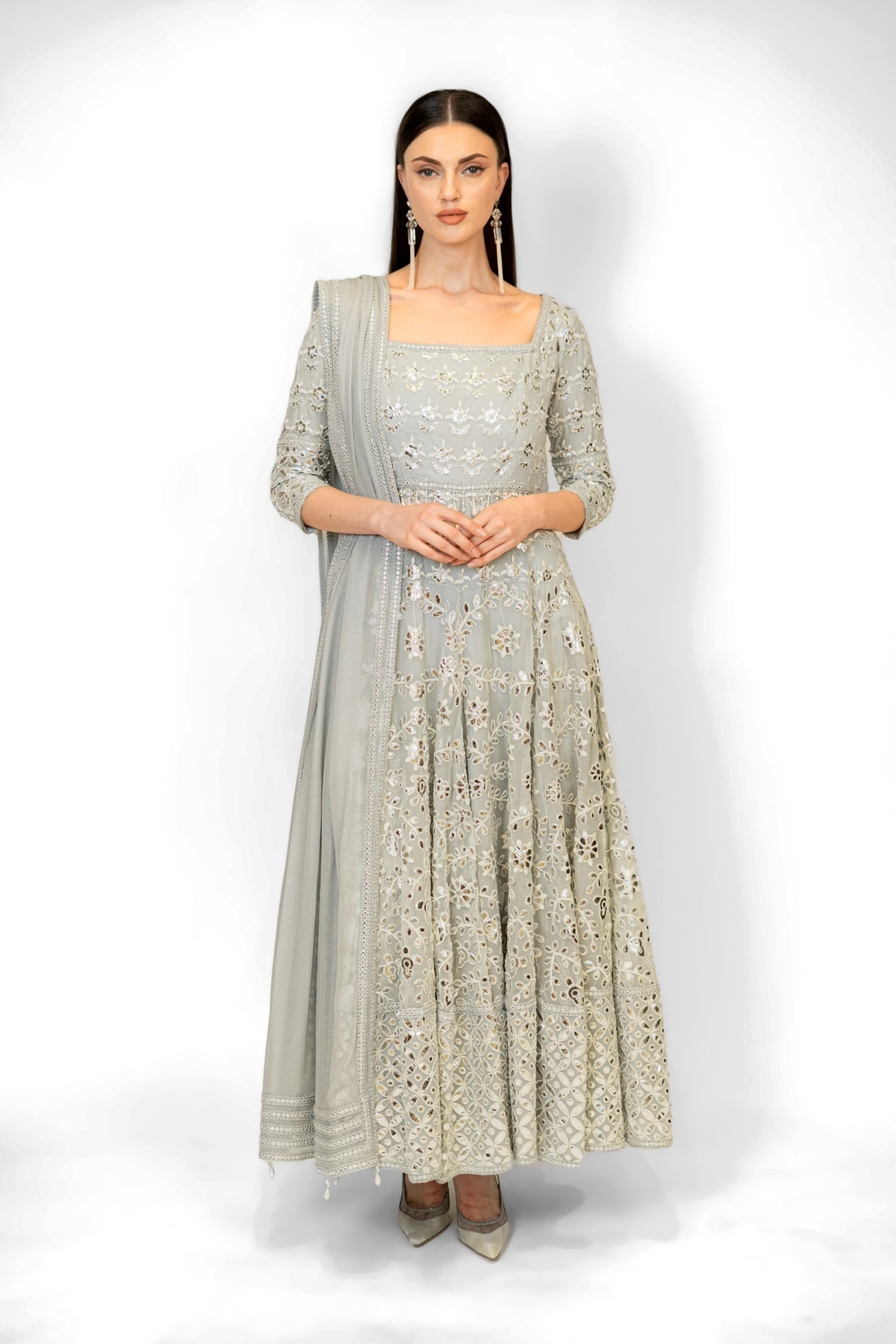 Blue Grey Ayat Anarkali Set