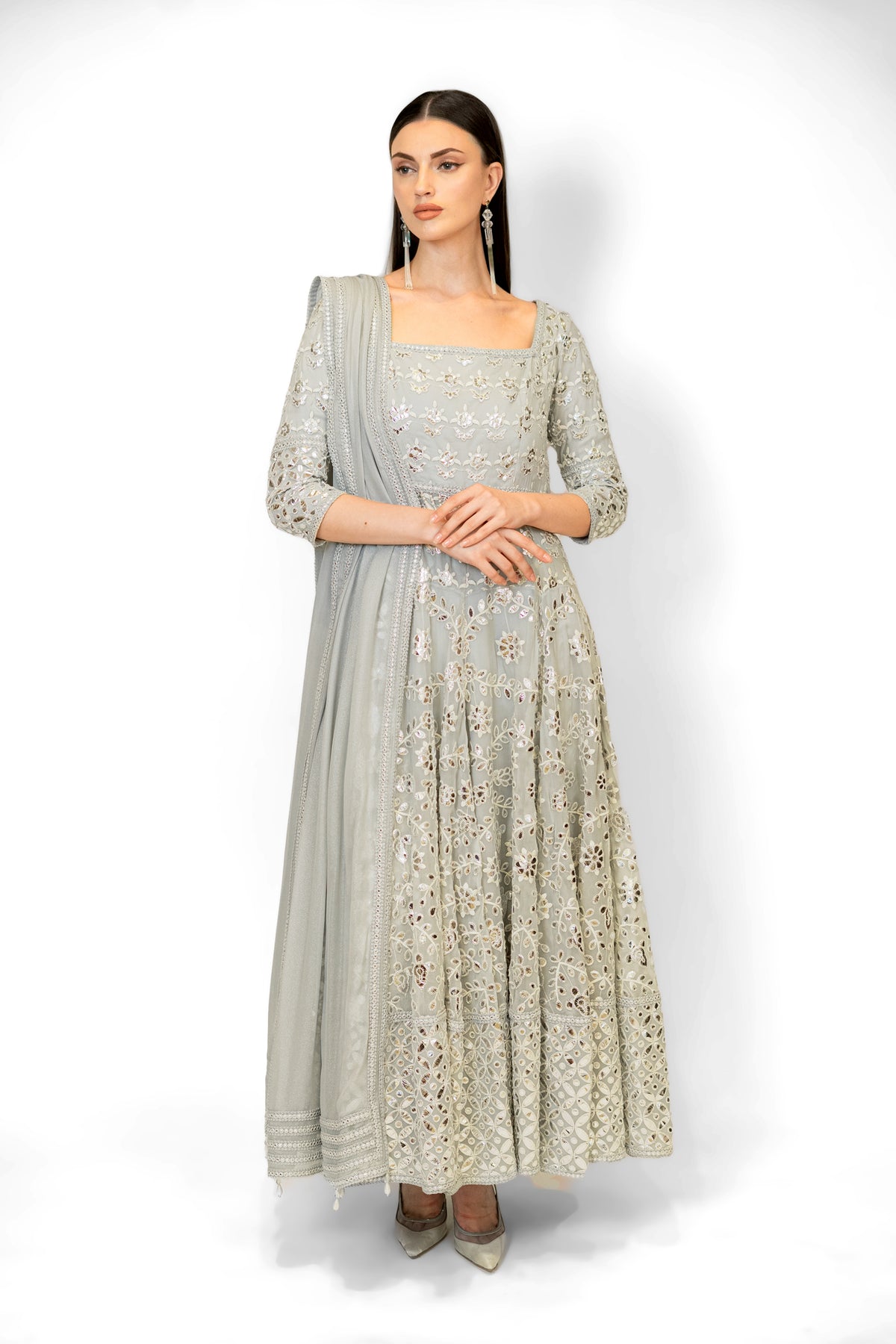 Blue Grey Ayat Anarkali Set