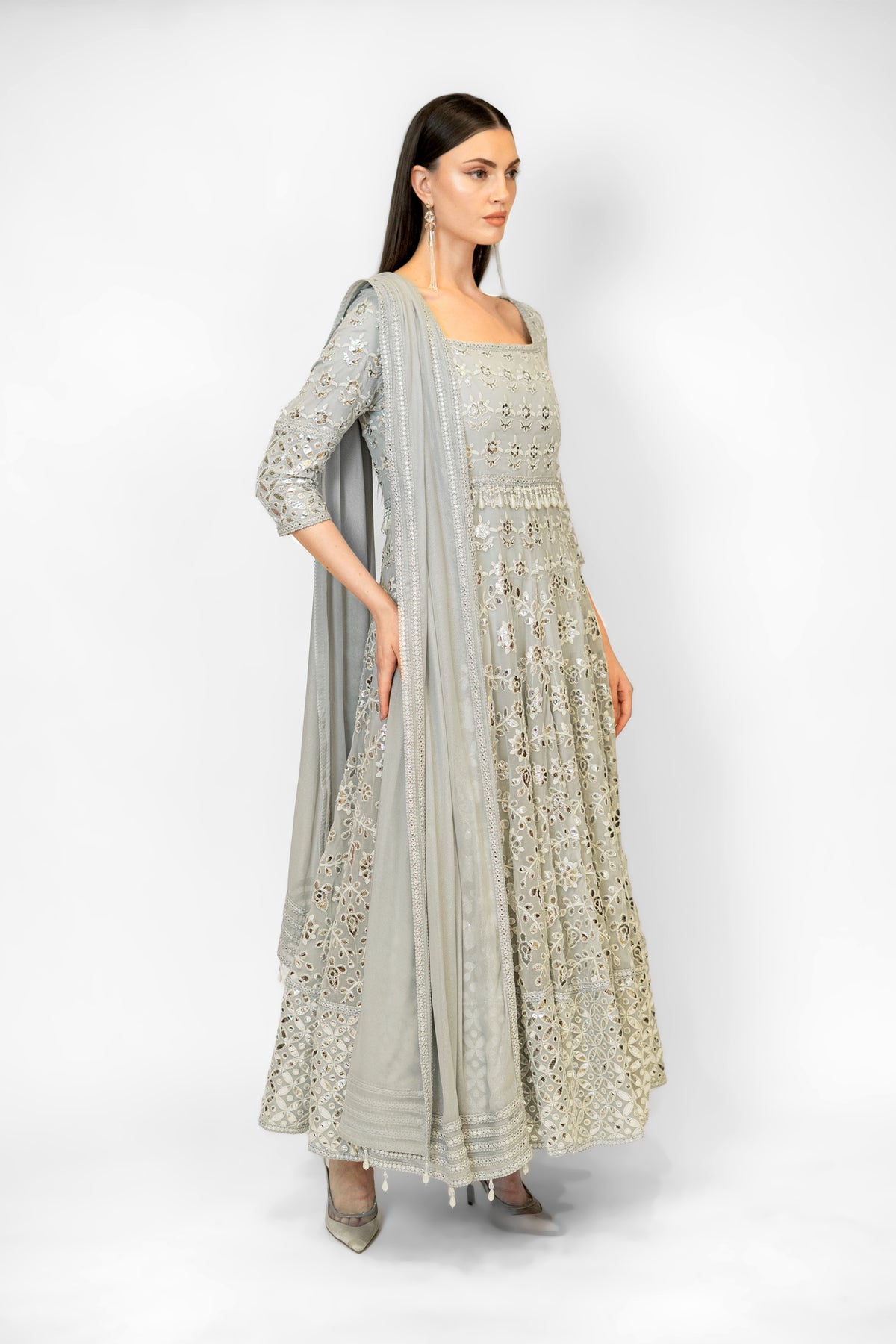 Blue Grey Ayat Anarkali Set