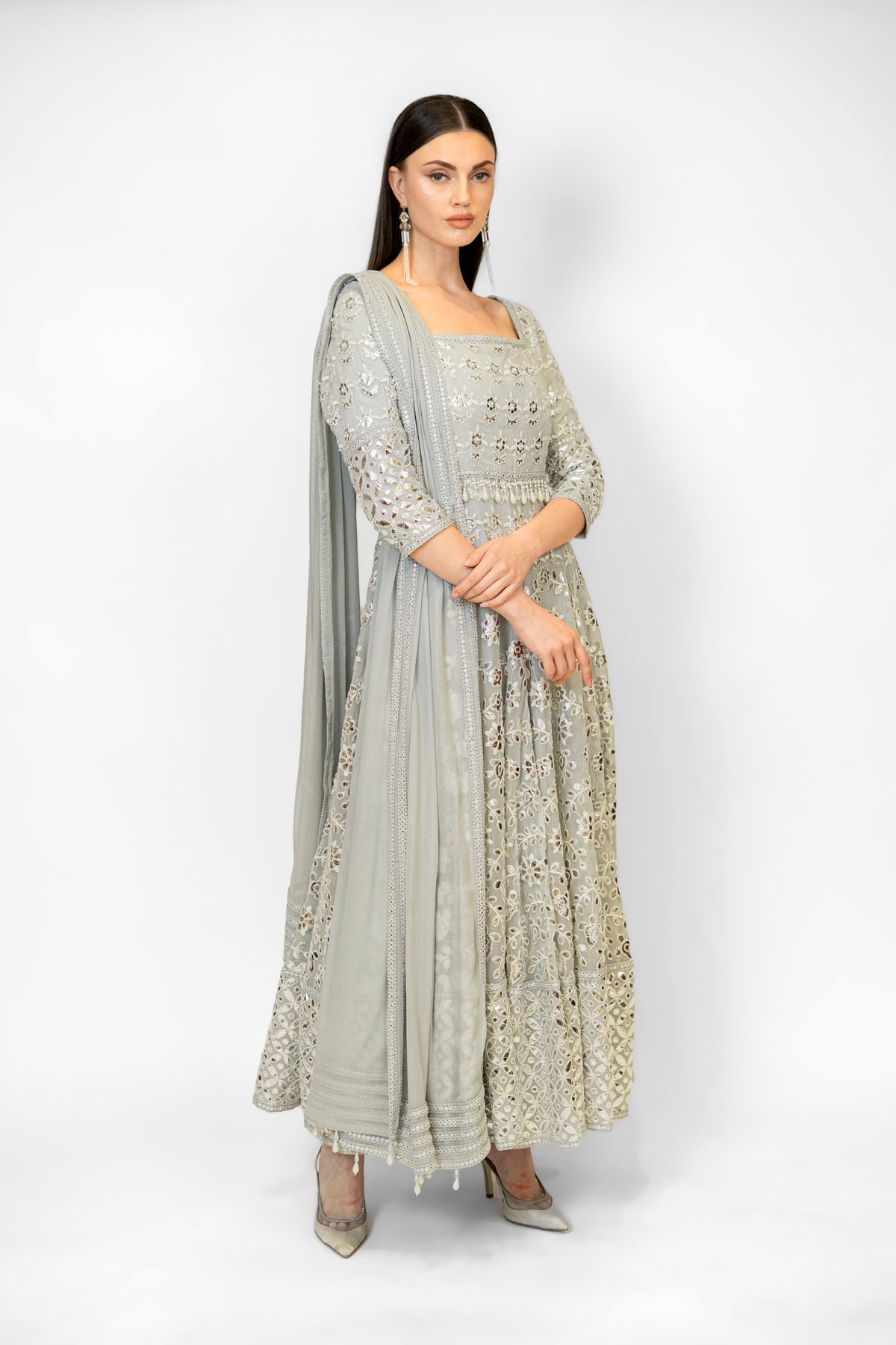 Blue Grey Ayat Anarkali Set