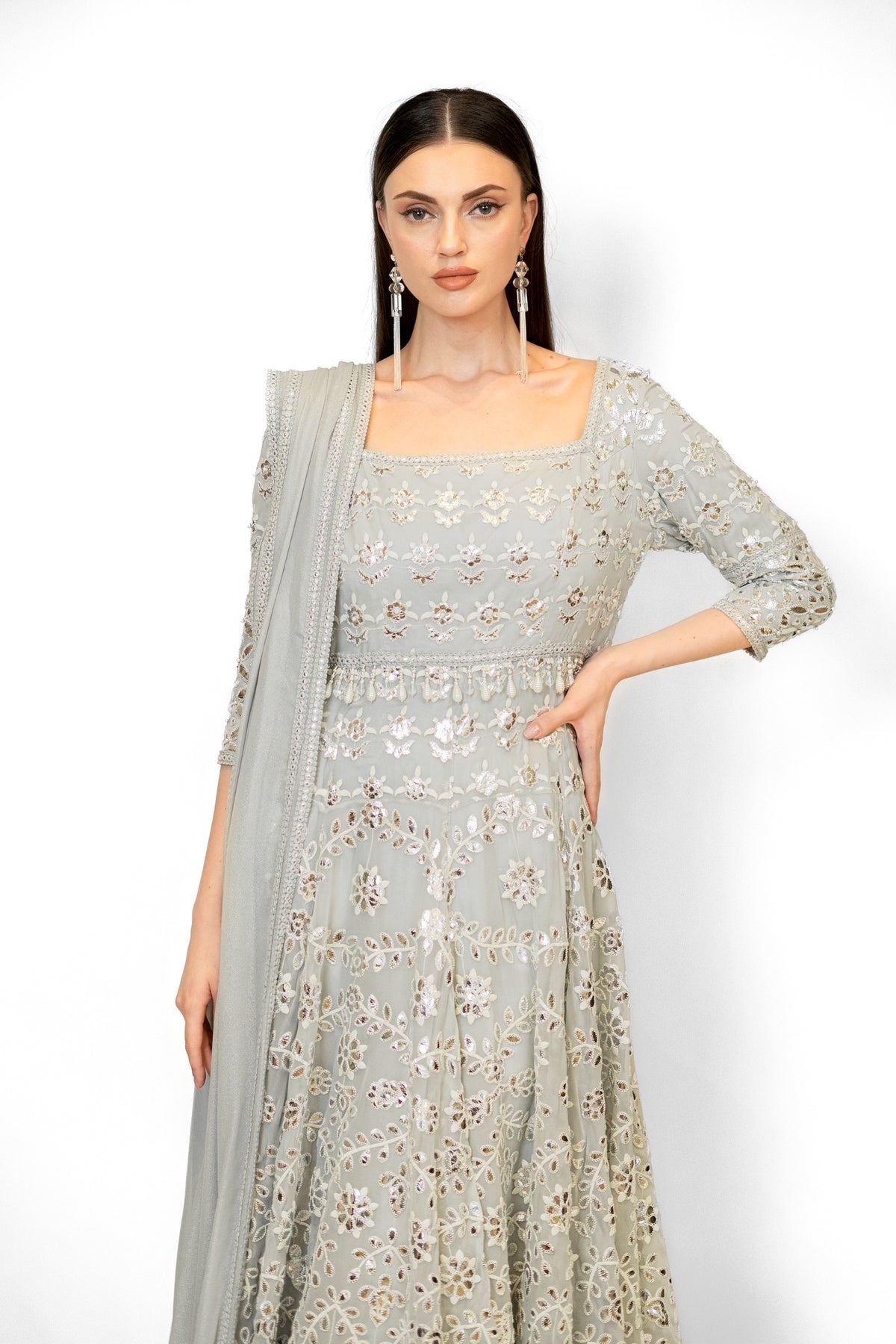 Blue Grey Ayat Anarkali Set