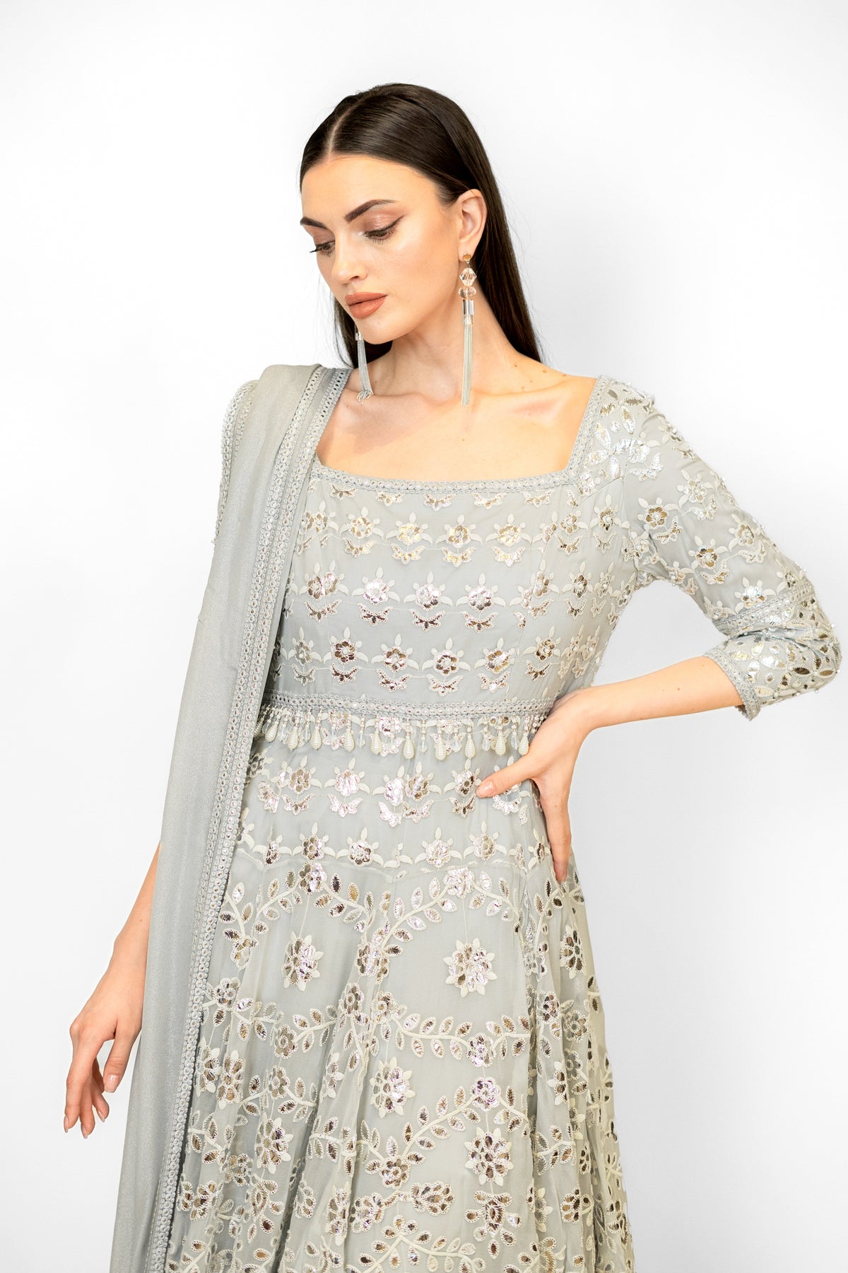 Blue Grey Ayat Anarkali Set