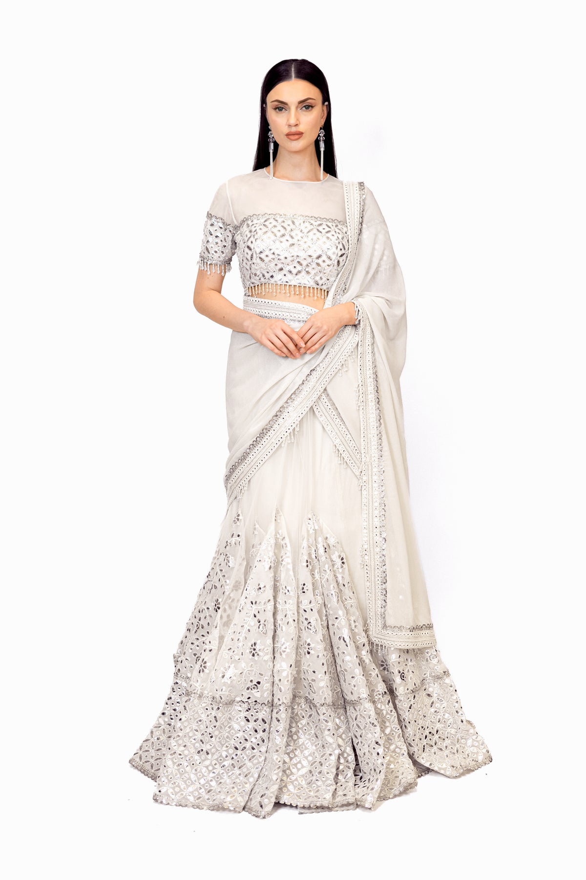 Ivory Adha Lehenga Sari Set