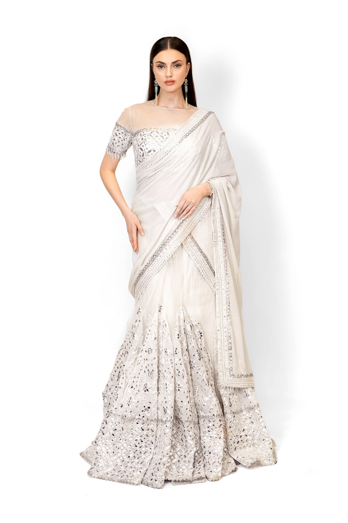 Ivory Adha Lehenga Sari Set