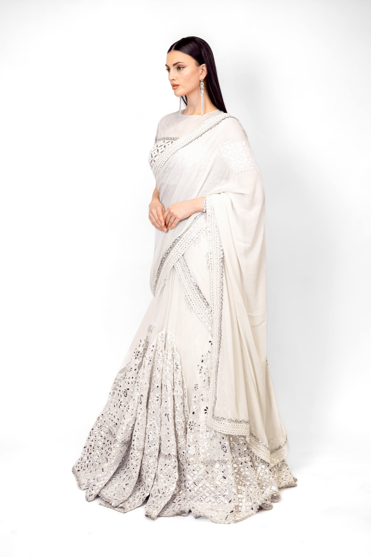 Ivory Adha Lehenga Sari Set