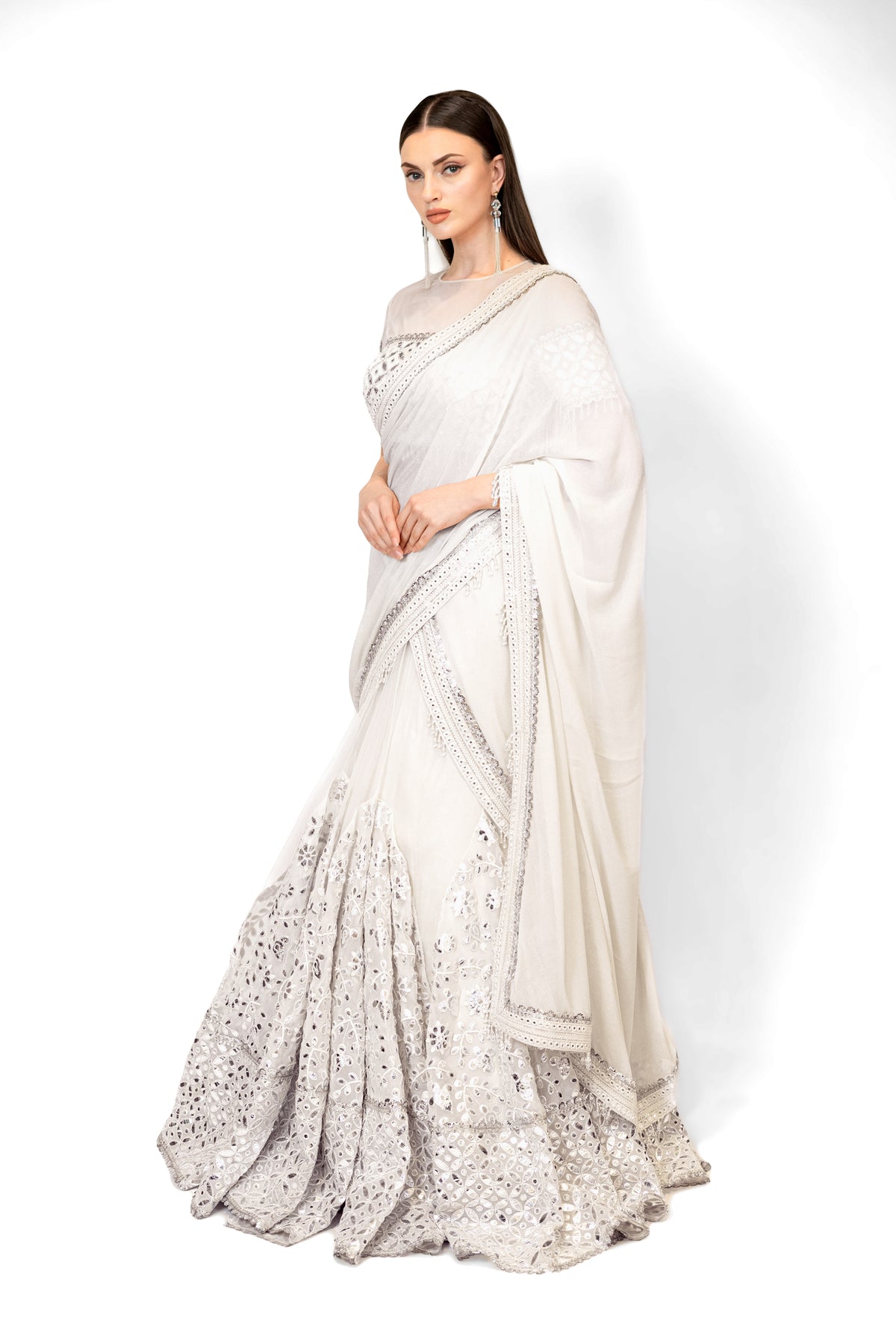 Ivory Adha Lehenga Sari Set