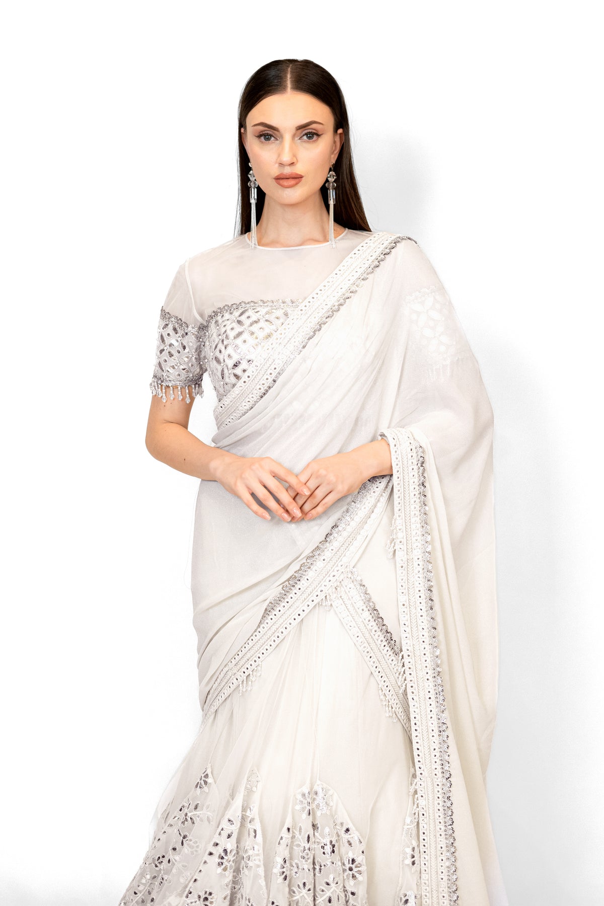 Ivory Adha Lehenga Sari Set