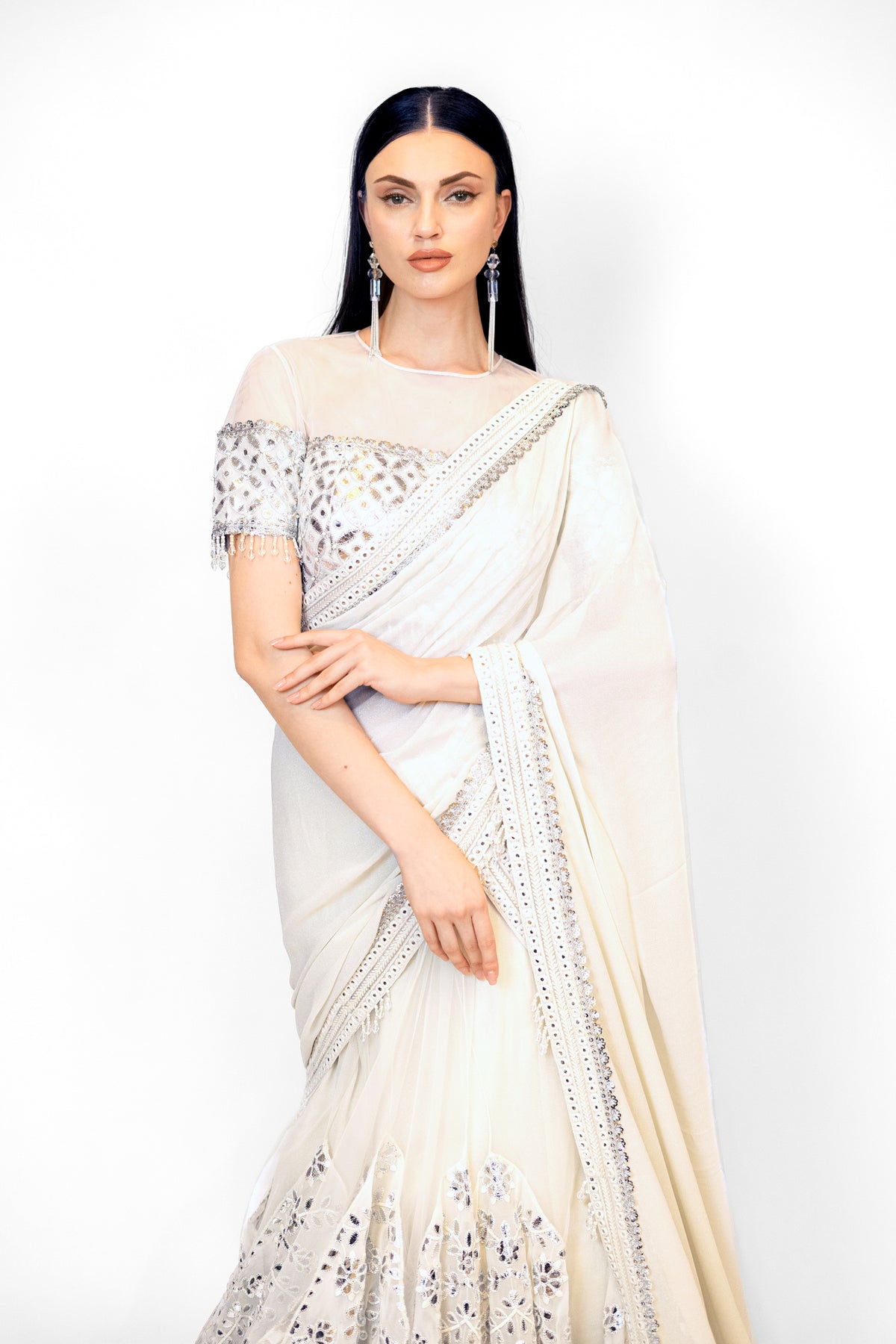 Ivory Adha Lehenga Sari Set