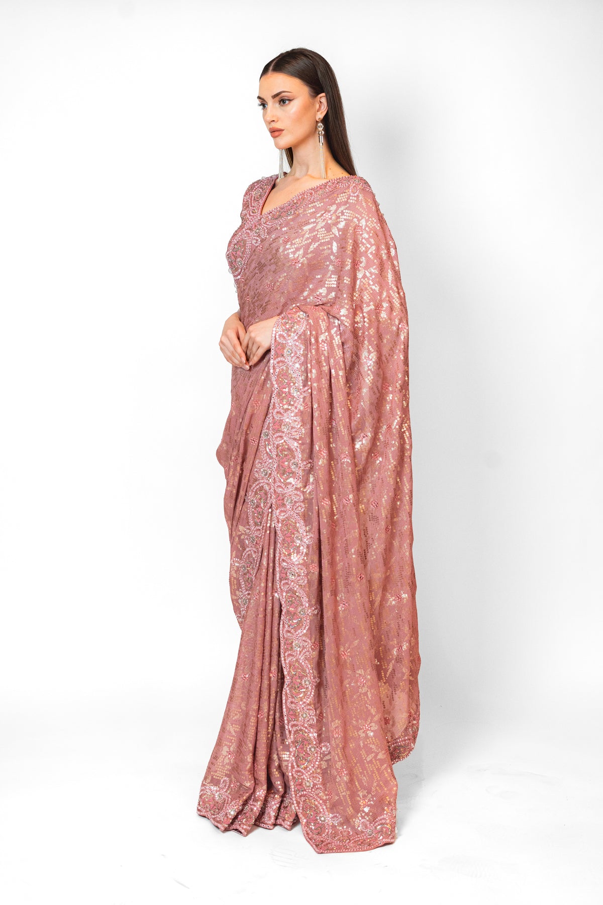 Old Rose Zaynab Sari Set
