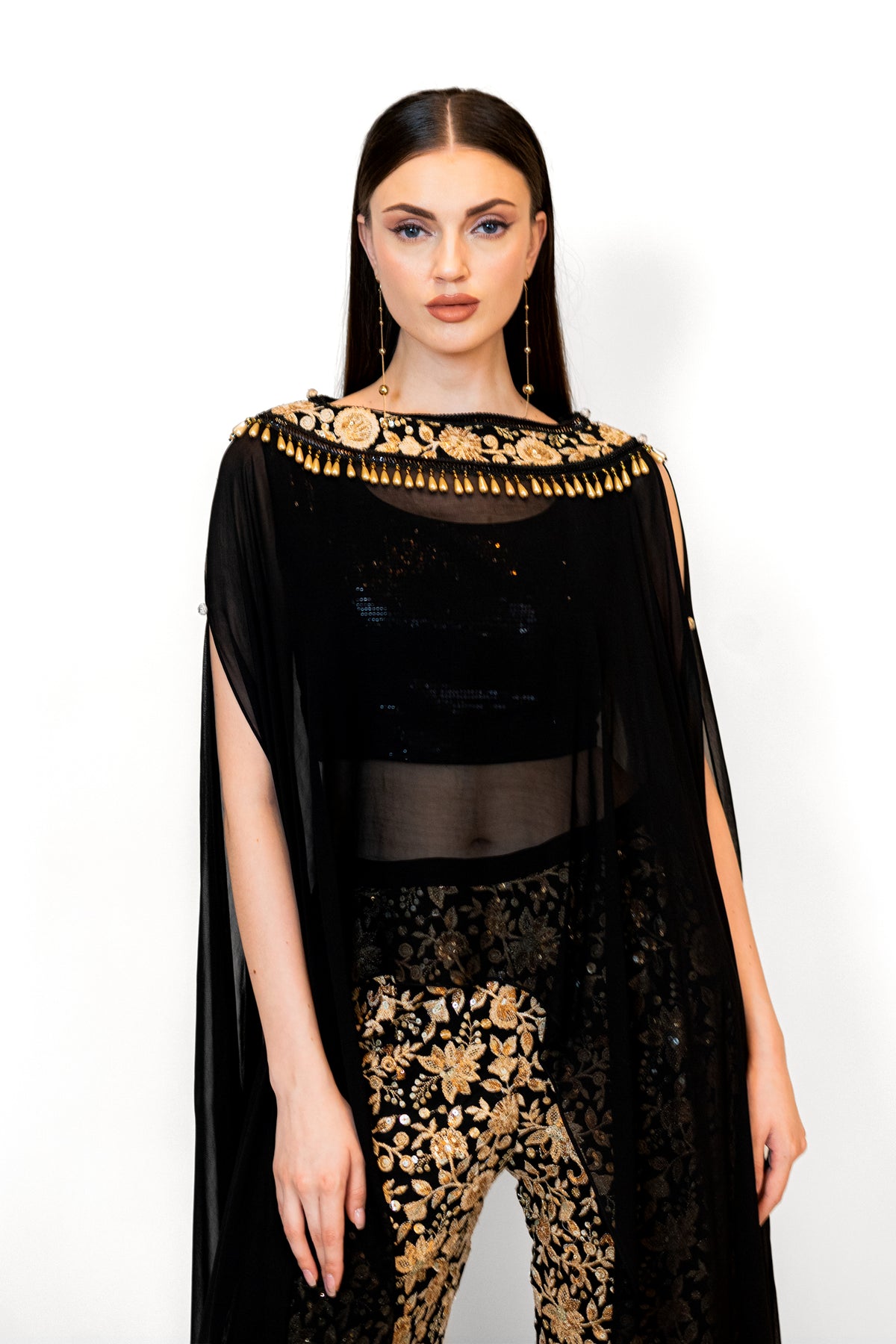 Black and Gold Adha Cape Set