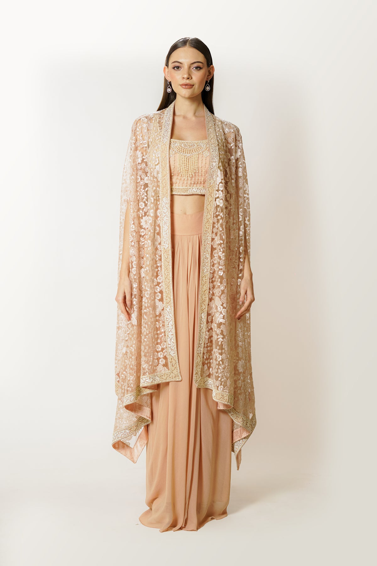 Blush Pink Embroidered Blush Cape Set