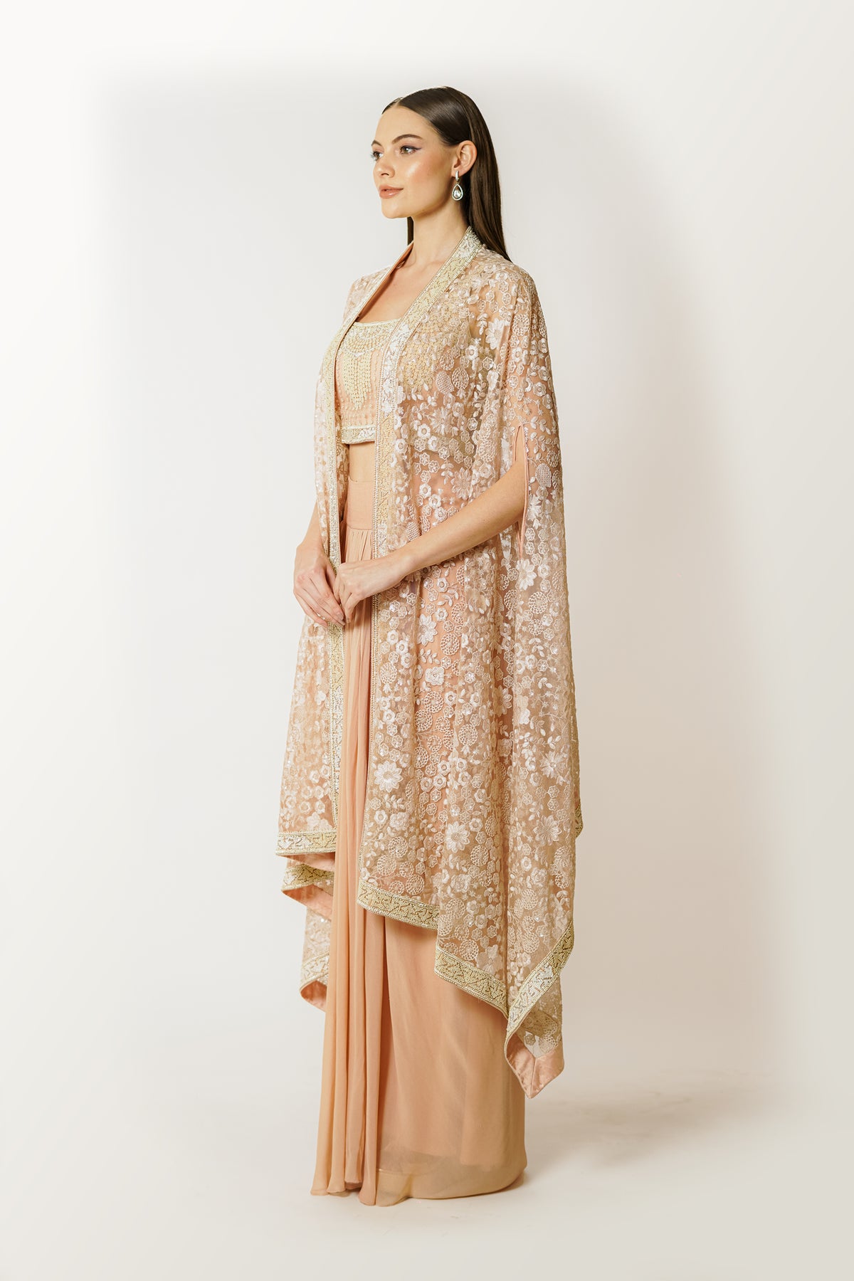 Blush Pink Embroidered Blush Cape Set