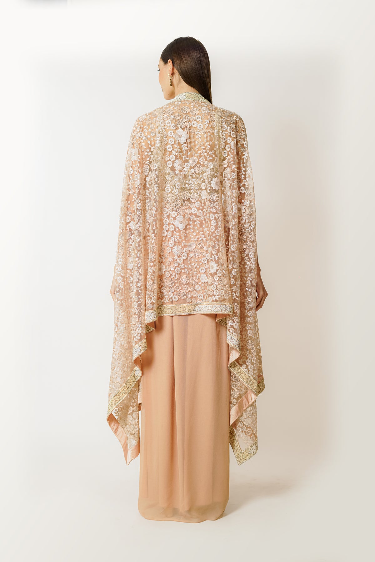 Blush Pink Embroidered Blush Cape Set