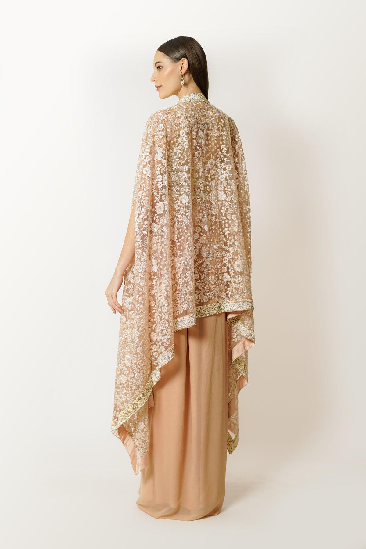 Blush Pink Embroidered Blush Cape Set