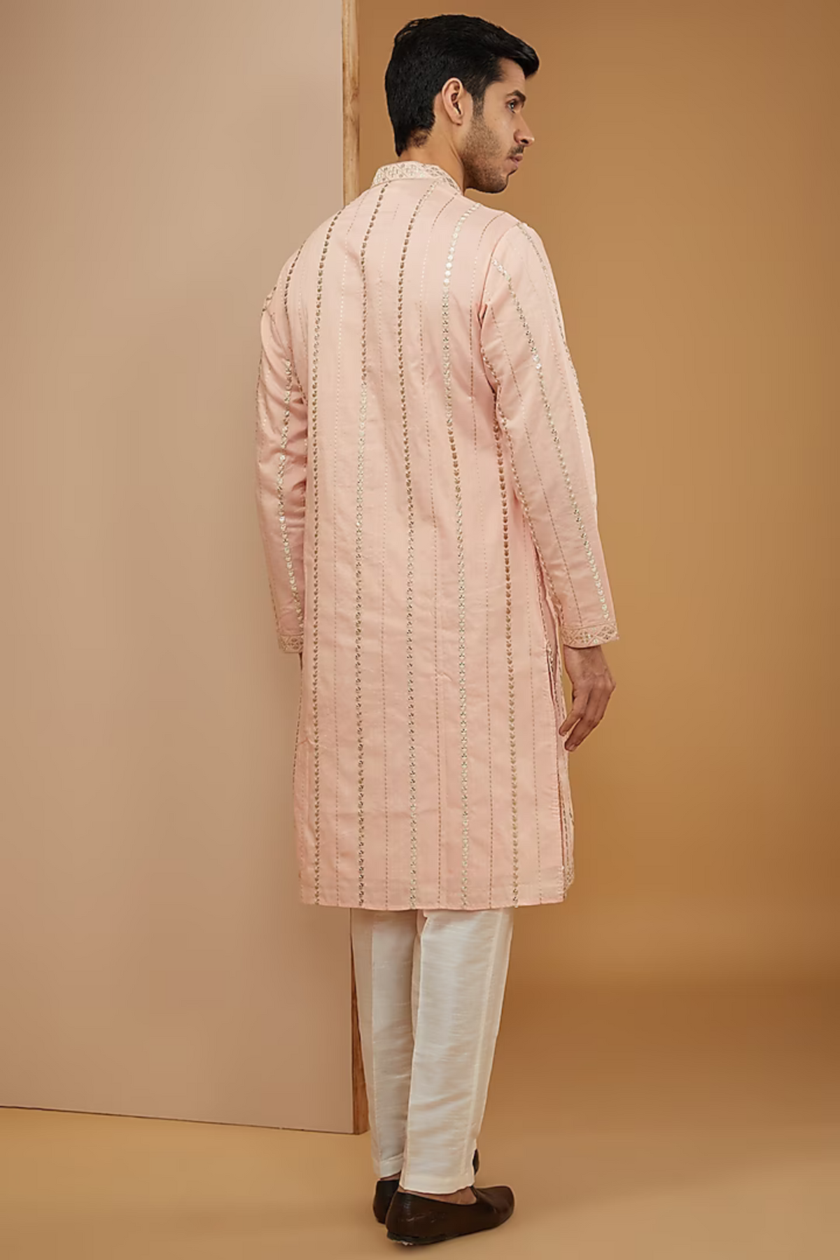 Peach Mirror Embroidered Kurta Set