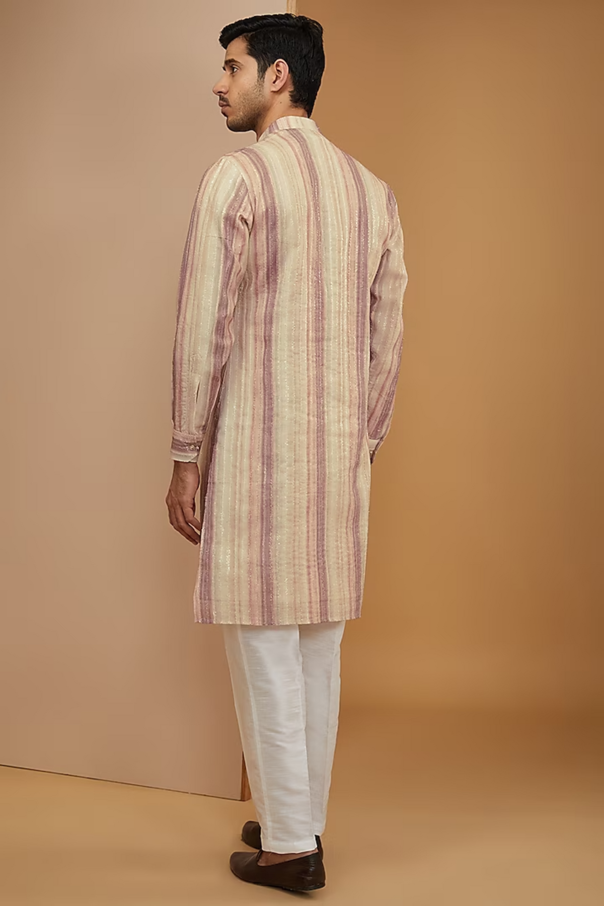 Multi Colour Striped Resham Kurta Set