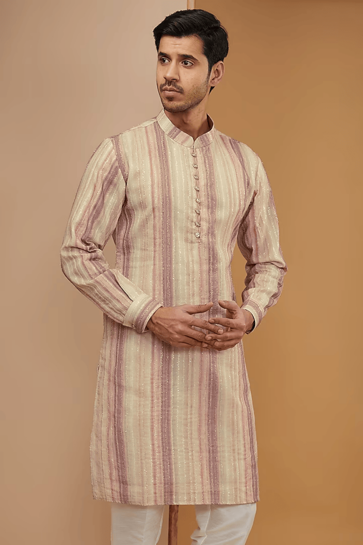 Multi Colour Striped Resham Kurta Set