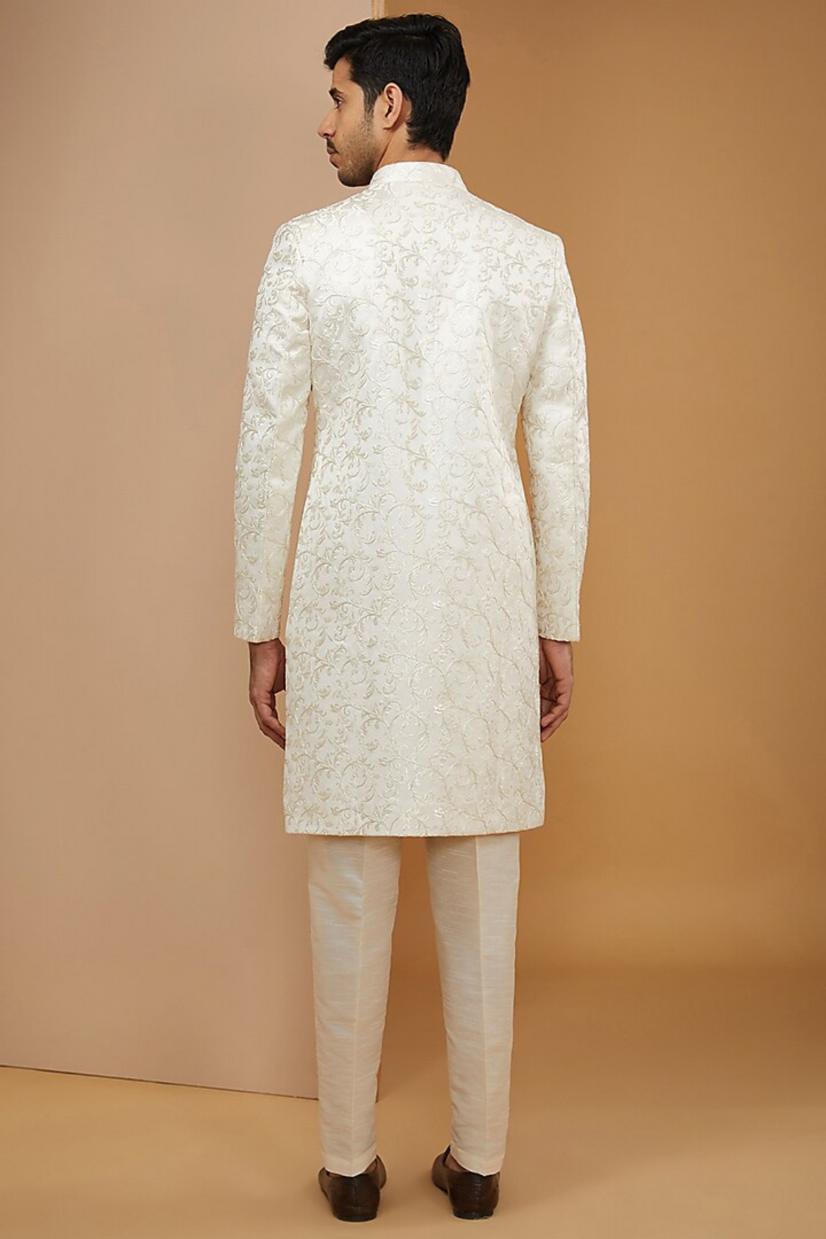 White Embroidered Achkan Set