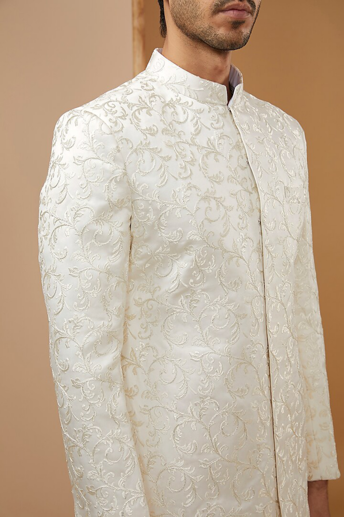 White Embroidered Achkan Set
