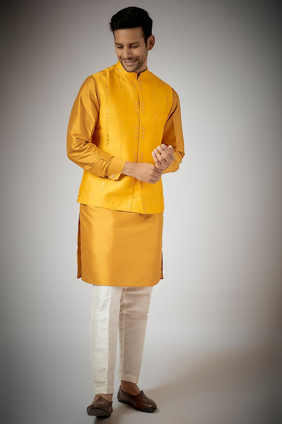 Mustard Embroidered Kurta Set