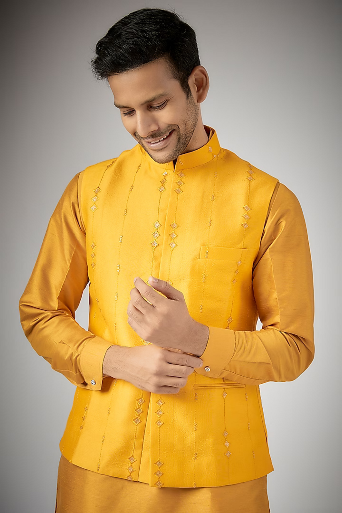 Mustard Embroidered Kurta Set