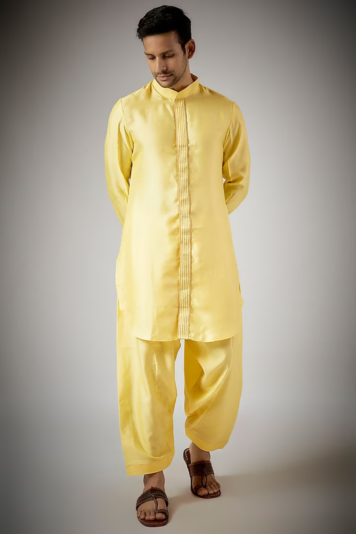 Yellow Embroidered Kurta-Pathani Set