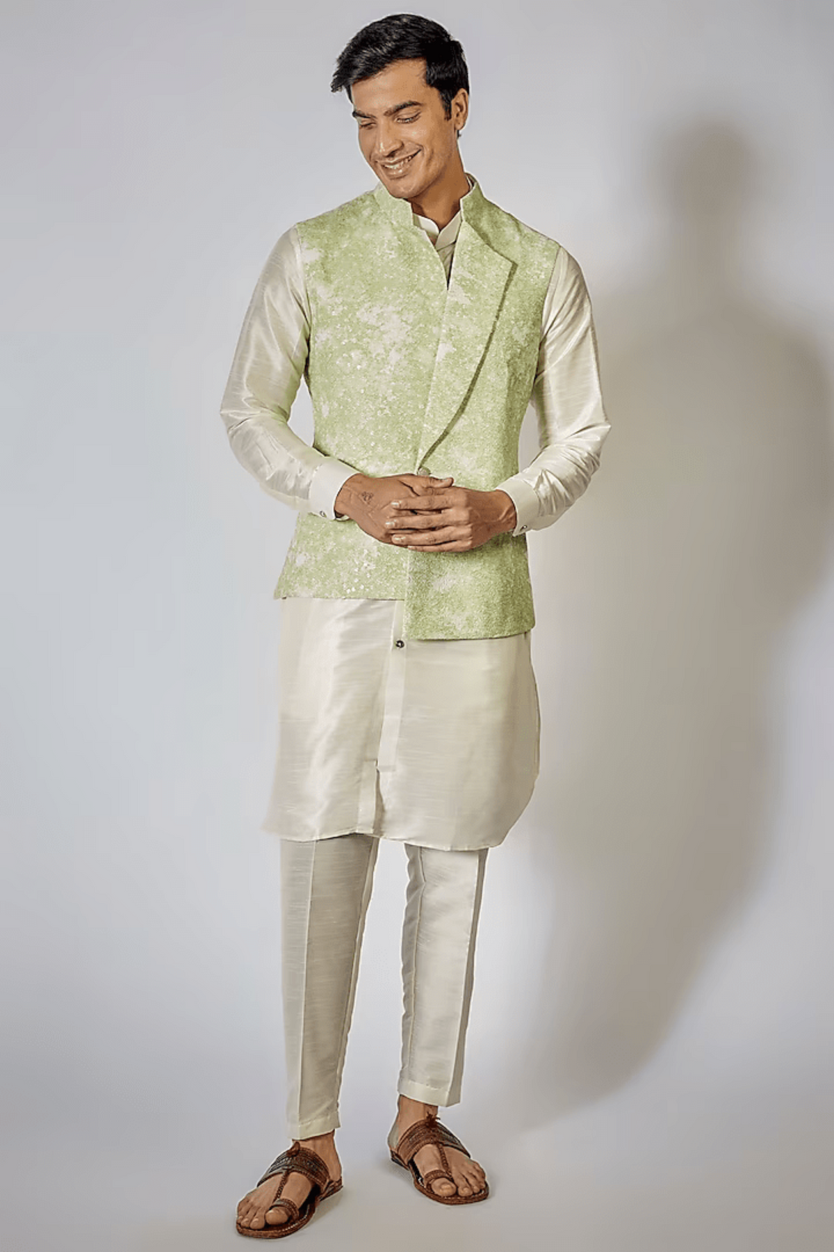 Pista Green Shaded Kurta Jacket Set