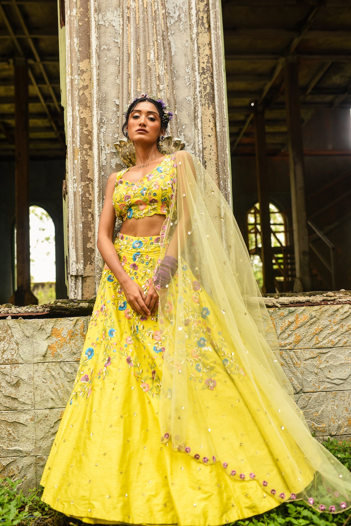 Yellow Floral Lehenga Set