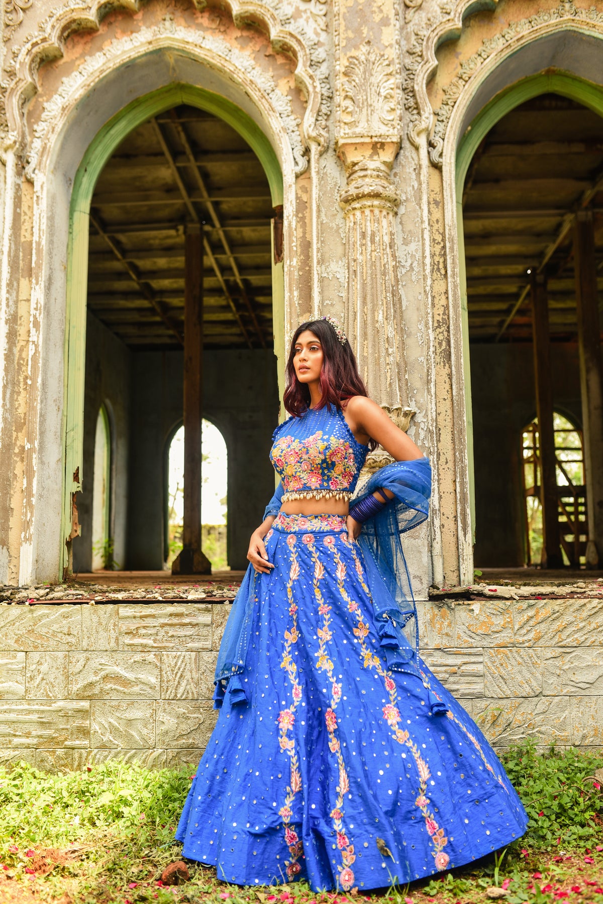 Blue Floral Lehenga Set