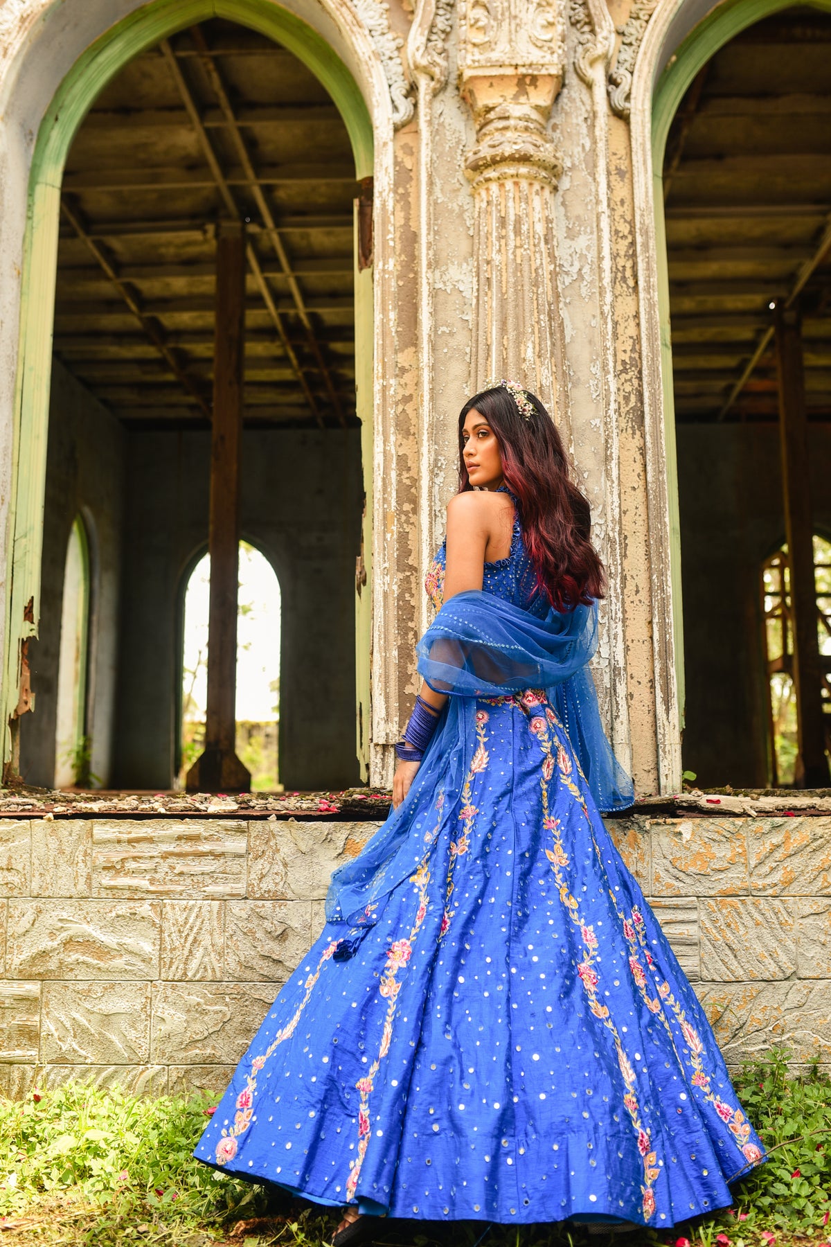 Blue Floral Lehenga Set