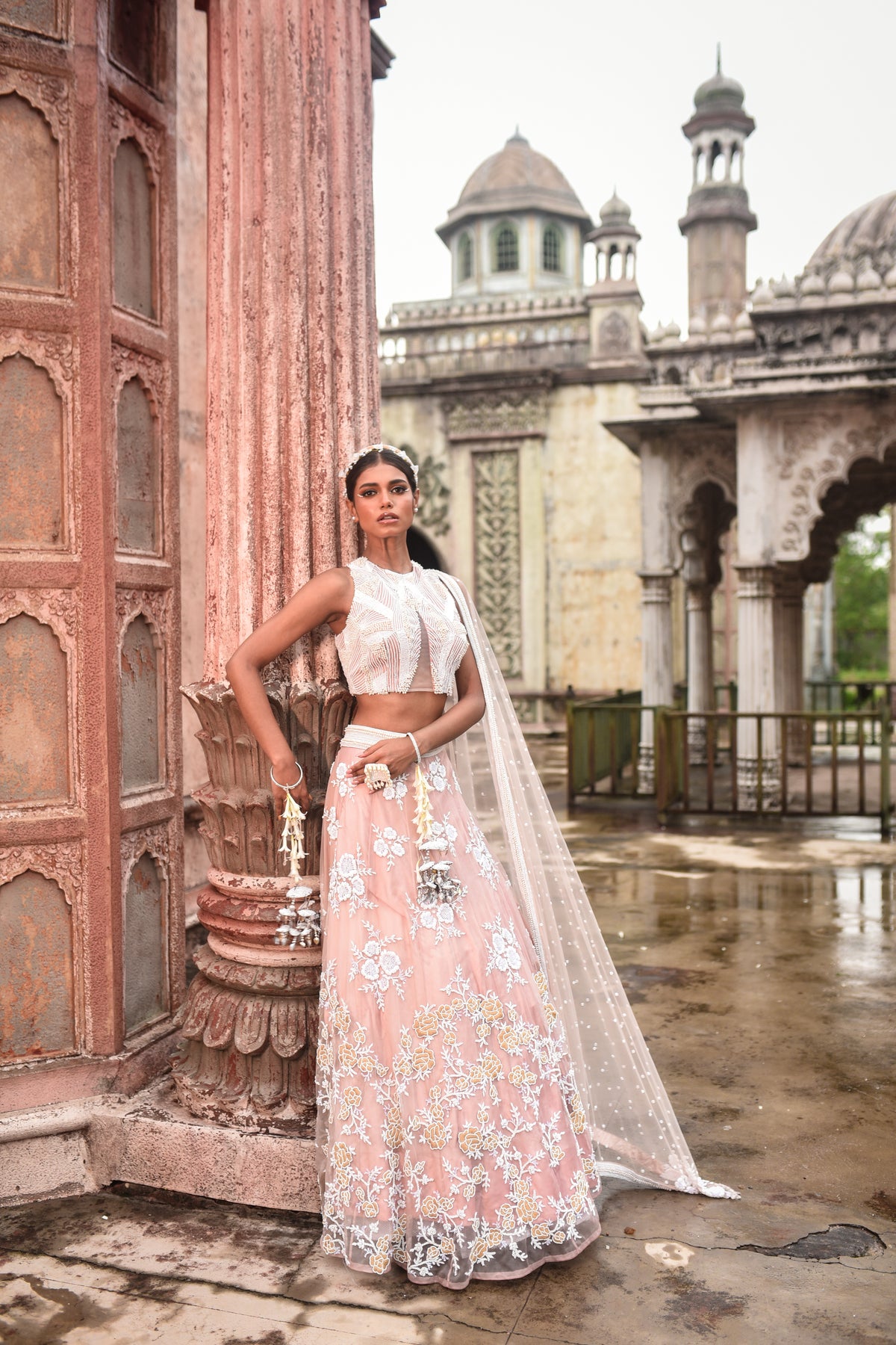 Peach Organza Lehenga Set