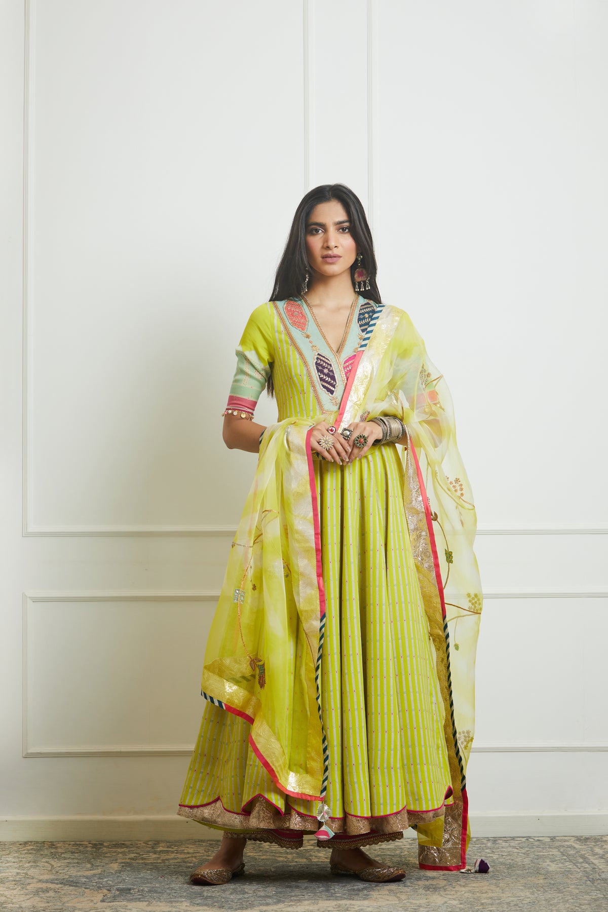 Bright lime Anarkali Set