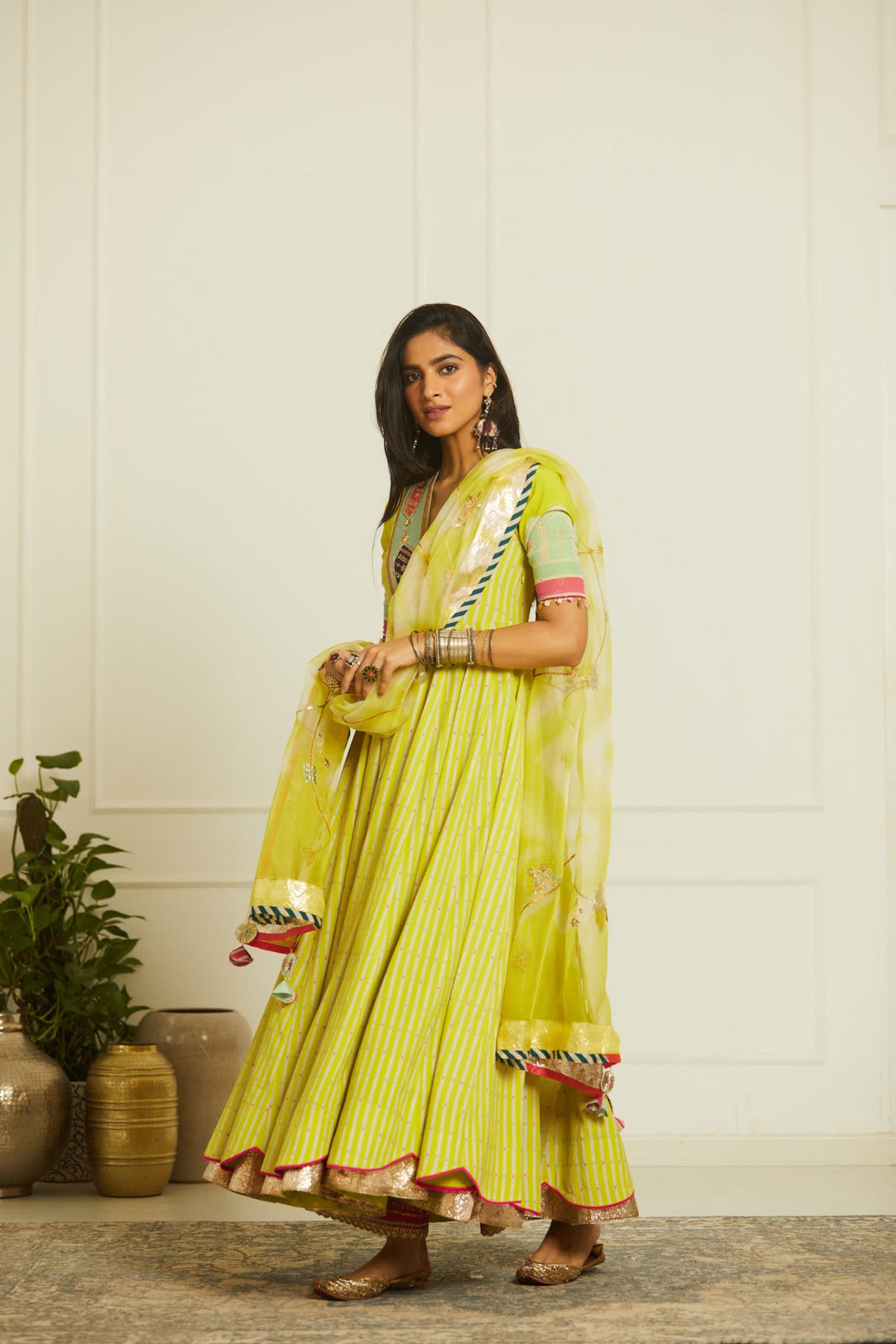 Bright lime Anarkali Set